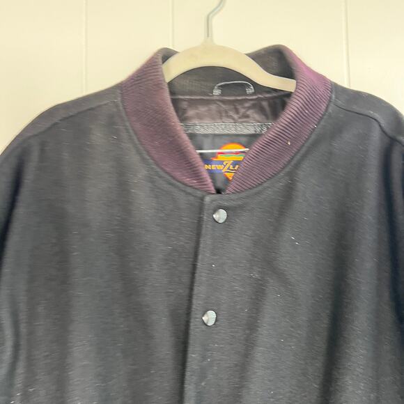 Mens New Z Lander Wool Leather Varsity Rodeo Bomber Jacket Black XL Snap button - Picture 2 of 7